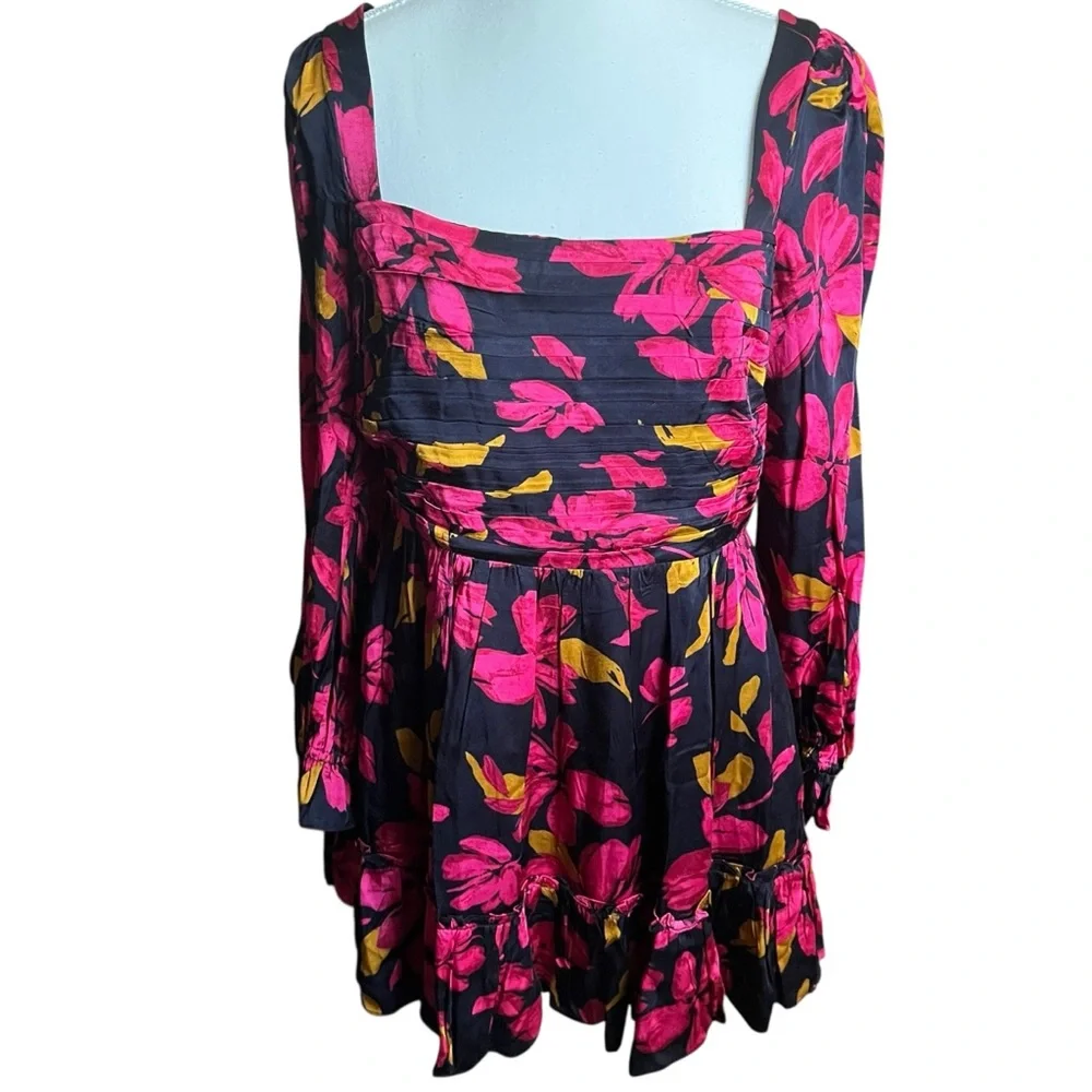 Saylor Fritz Floral Print Long Sleeve Babydoll Dress Sz‎ M Black Multi Floral - Picture 3 of 11
